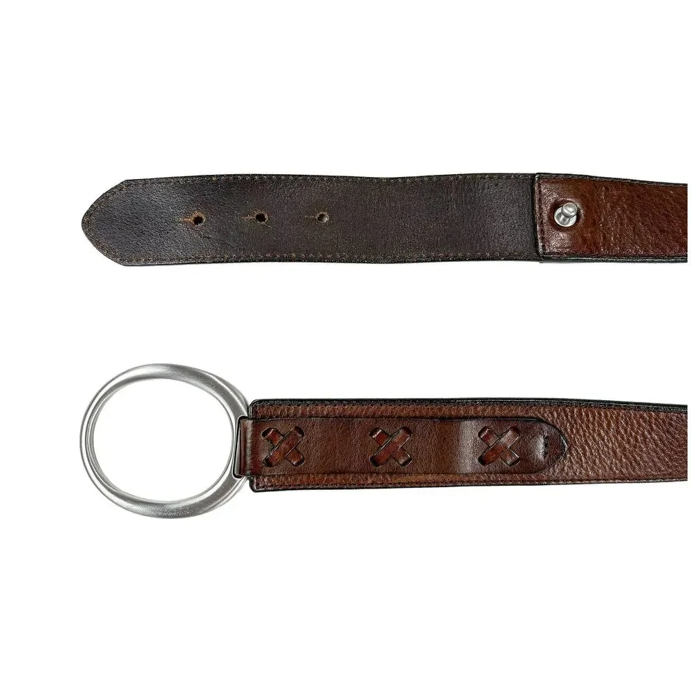 Eddie Bauer Leather Ring Belt Women S Brown Silver 2010 USA Boho Western Cowgirl